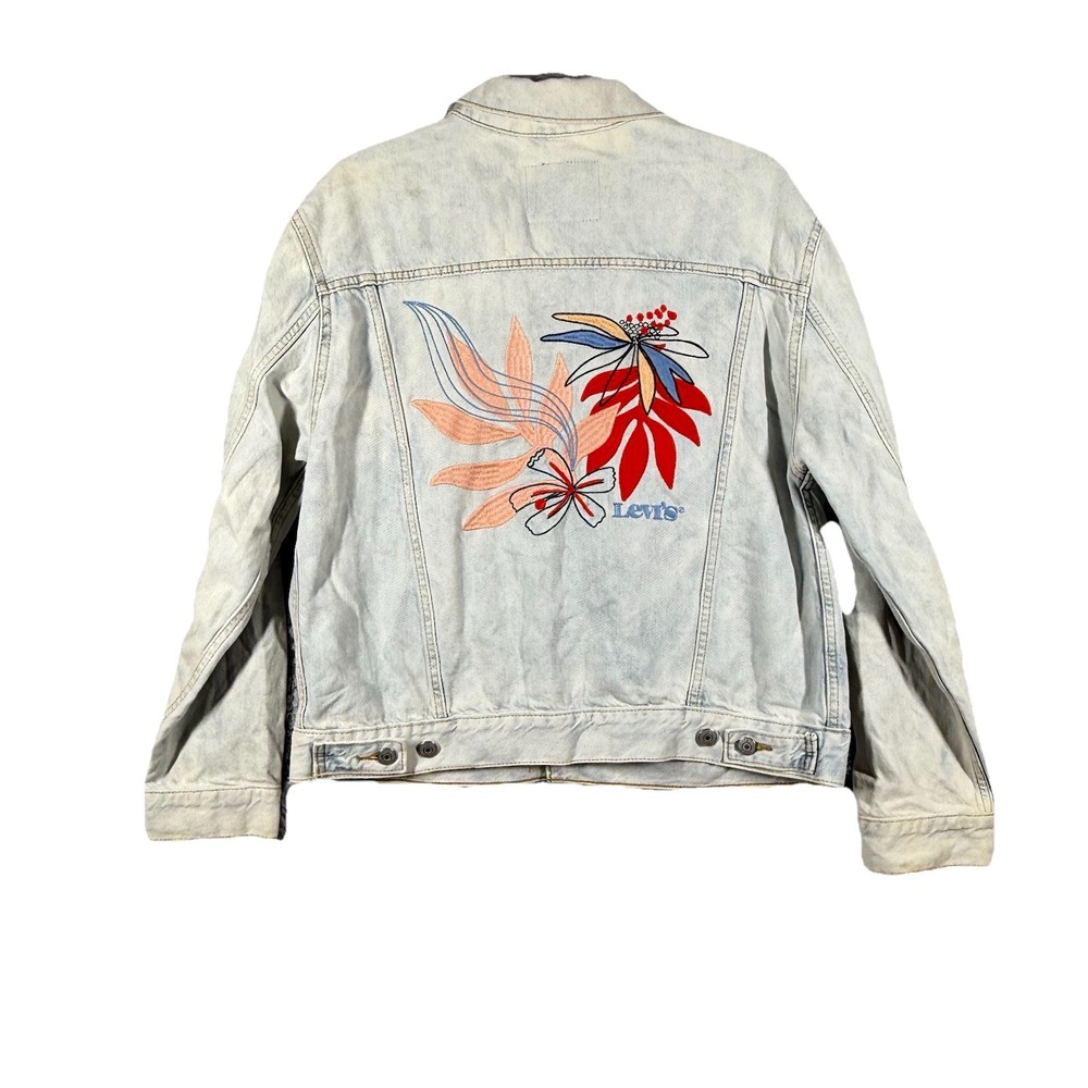 Levi's Jean Jacket W/Flowers‎ Size Large  Blue Denim Decorated Teen Coat - Picture 8 of 8